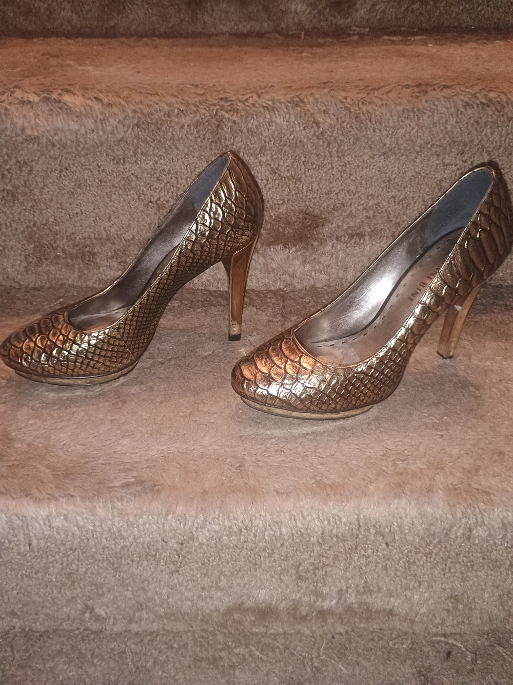 Gianni Bini Metallic Bronze Snake-Embossed Pumps